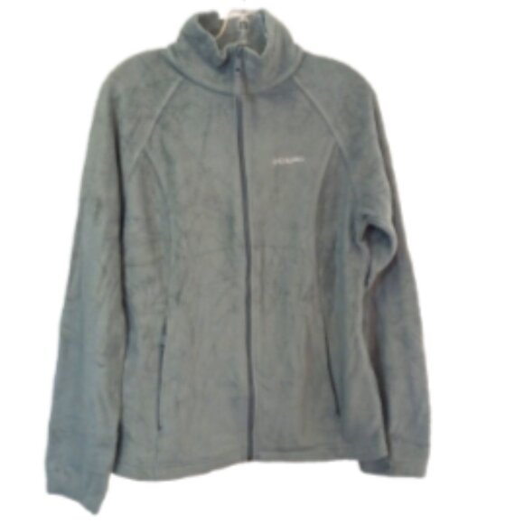 Columbia Women’s Fleece Jacket Size Large Green Fuzzy Full Zip Pockets EUC - Picture 1 of 14